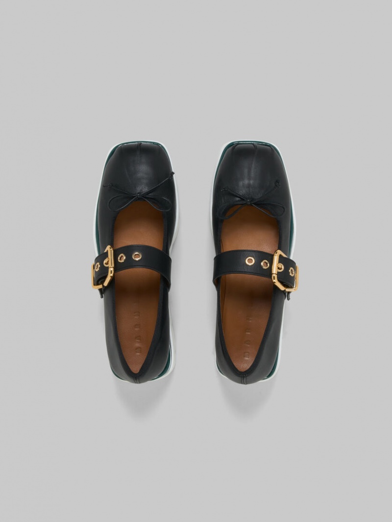 Marni Läder Mary Jane Shoe With Scalloped Sole Svarta | ESEHC24705