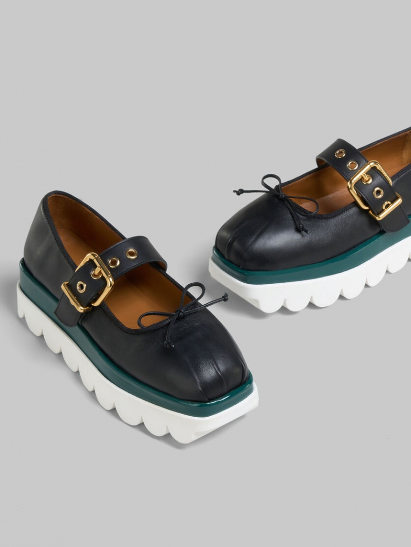 Marni Läder Mary Jane Shoe With Scalloped Sole Svarta | ESEHC24705