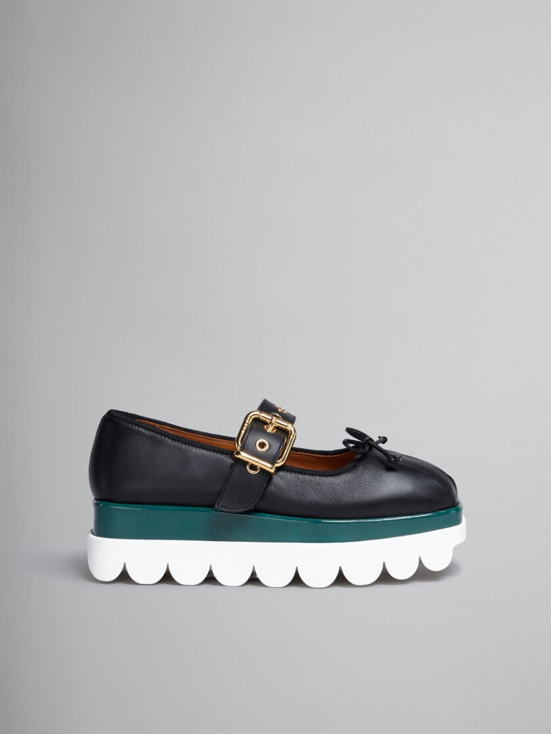 Marni Läder Mary Jane Shoe With Scalloped Sole Svarta | ESEHC24705