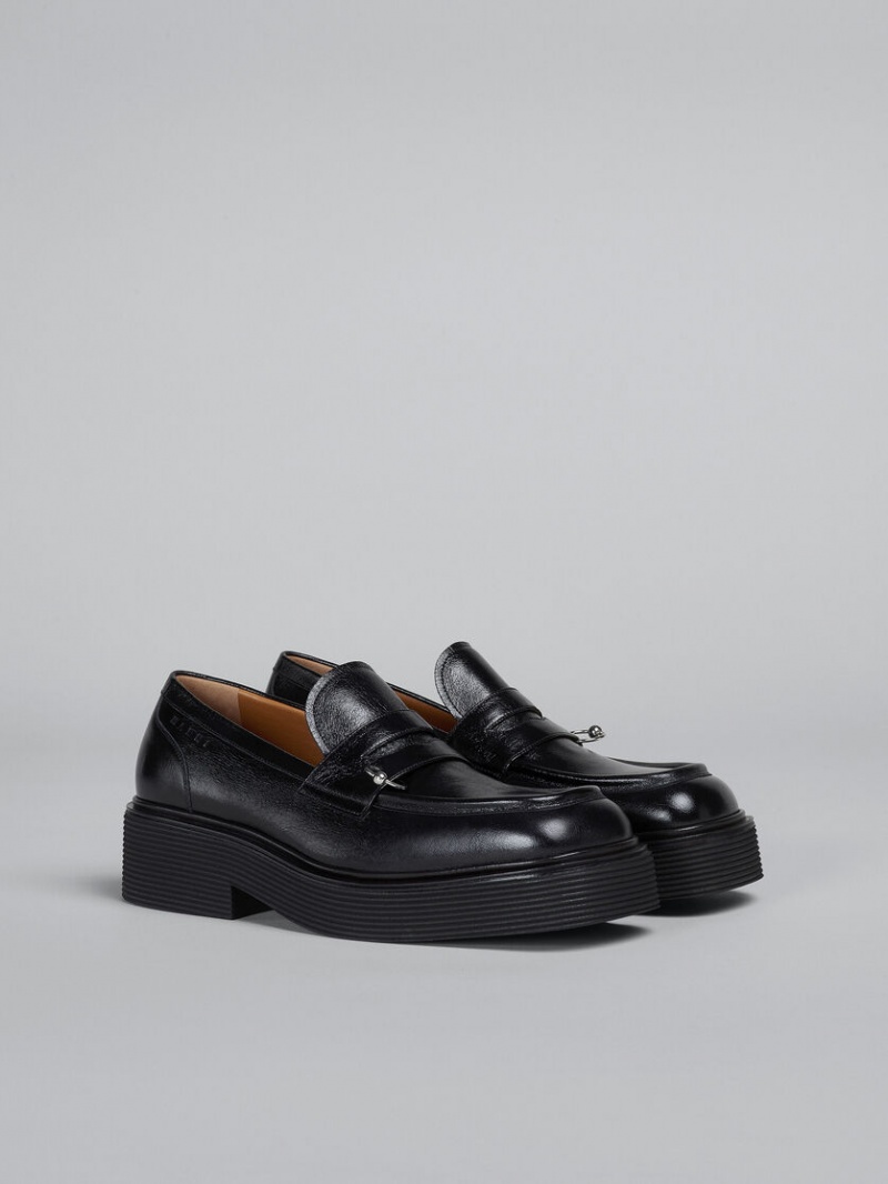 Marni Läder Moccasin Svarta | SENEJ58477