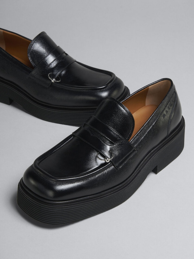 Marni Läder Moccasin Svarta | SENEJ58477