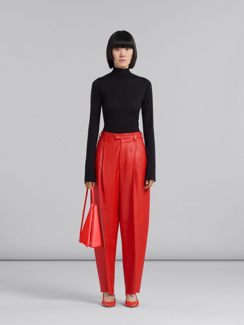 Marni Läder Prisma Triangle Bag Röda | SEEAH31439