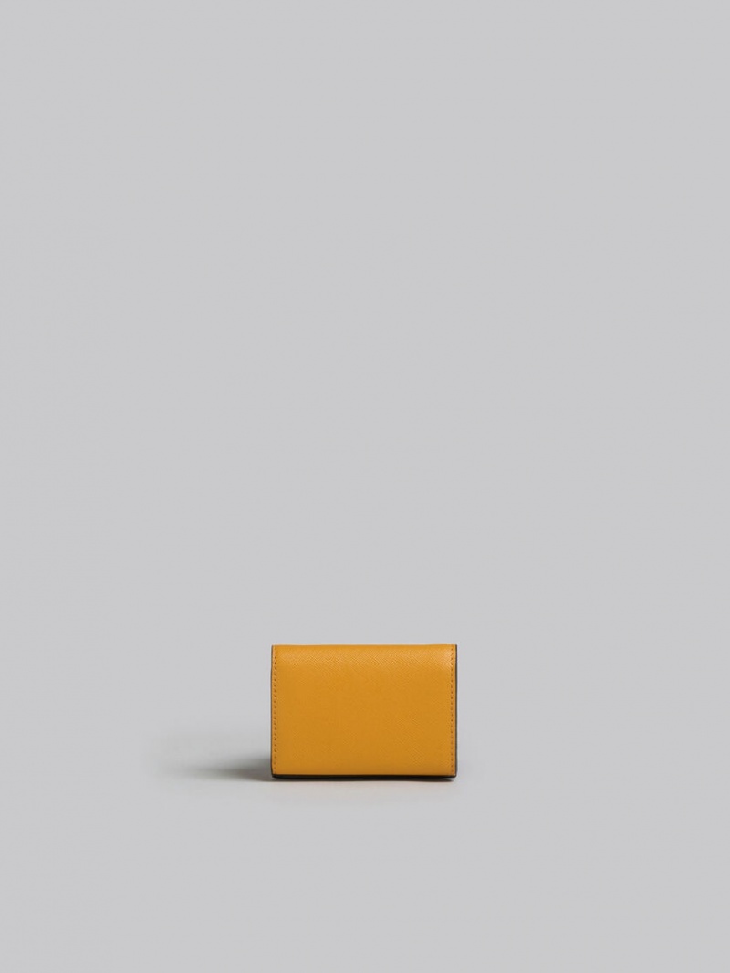 Marni Läder Tri-fold Wallet Beige Rosa Orange | ASEWC64276