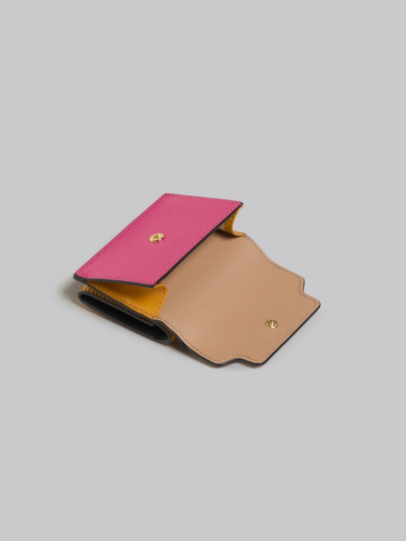 Marni Läder Tri-fold Wallet Beige Rosa Orange | ASEWC64276