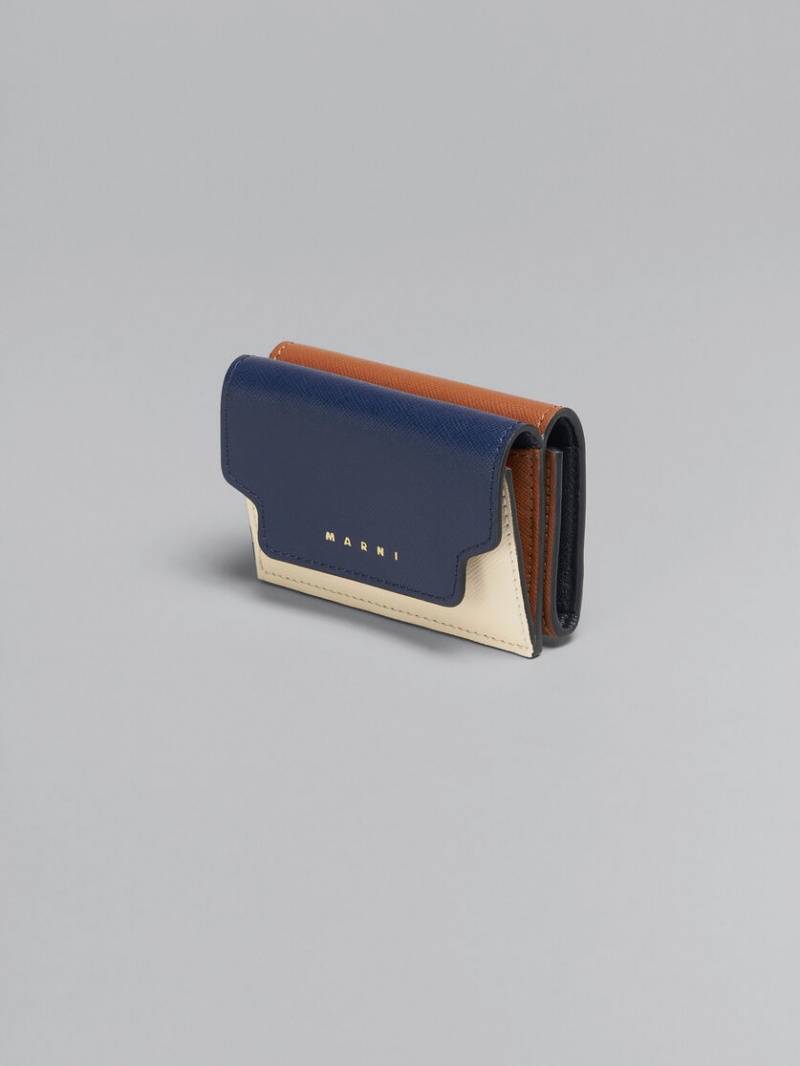 Marni Läder Tri-fold Wallet Blå Vita Bruna | USETG47671