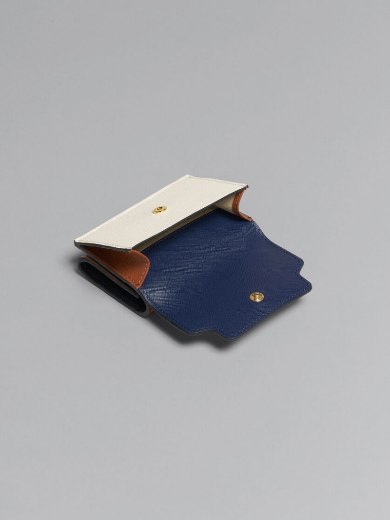 Marni Läder Tri-fold Wallet Blå Vita Bruna | USETG47671