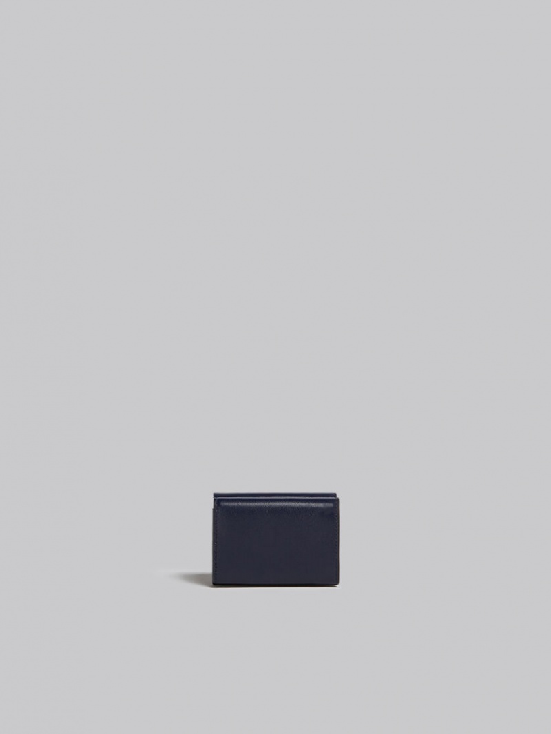 Marni Läder Tri-fold Wallet Marinblå Blå Svarta | SEEAH64727