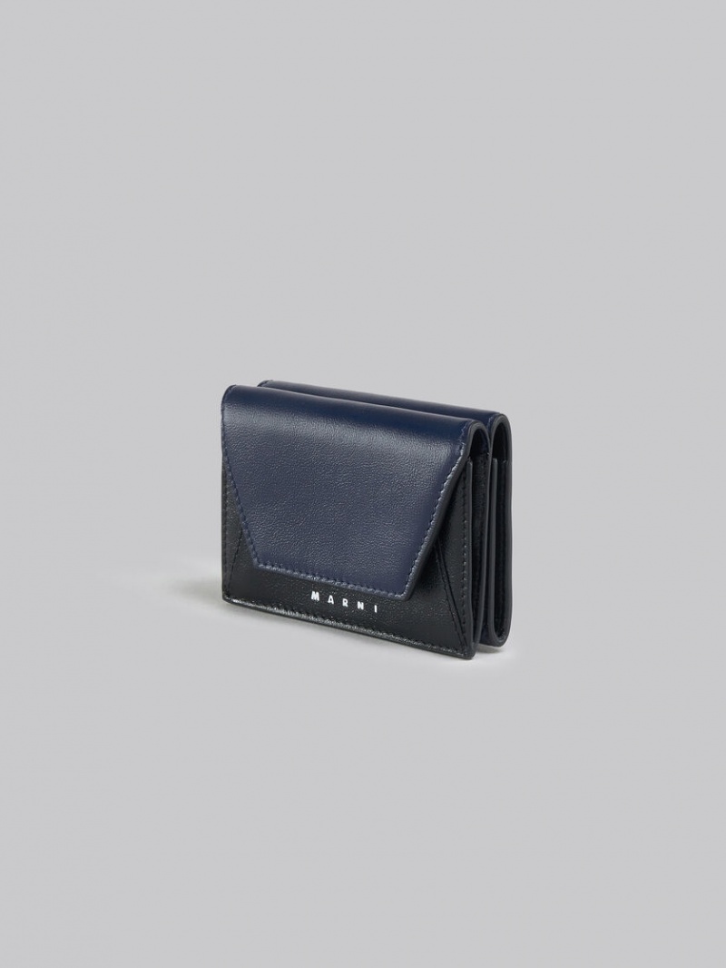 Marni Läder Tri-fold Wallet Marinblå Blå Svarta | SEEAH64727