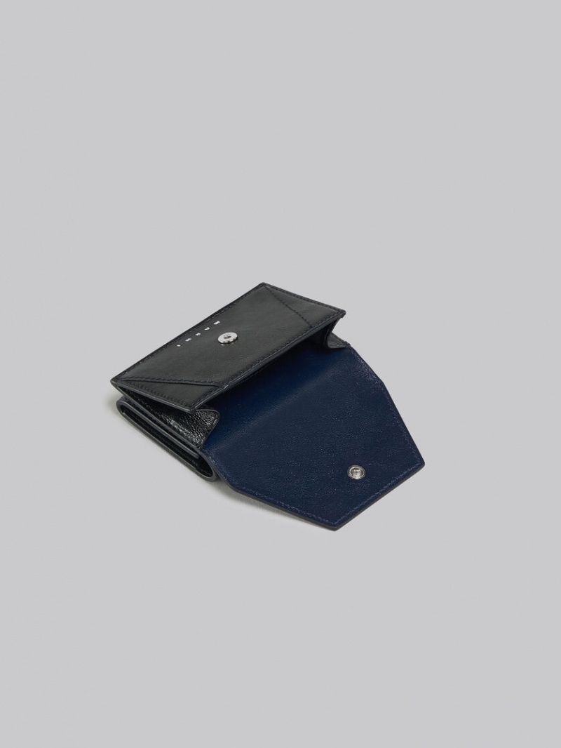 Marni Läder Tri-fold Wallet Marinblå Blå Svarta | SEEAH64727