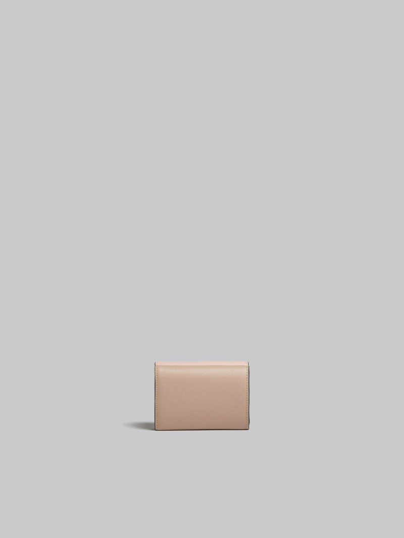 Marni Läder Tri-fold Wallet Rosa Vita Beige | XSEGW87888