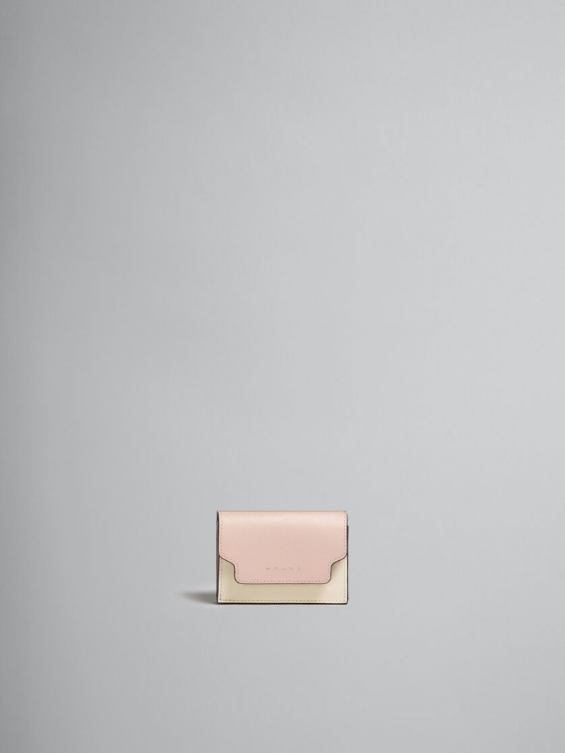 Marni Läder Tri-fold Wallet Rosa Vita Beige | XSEGW87888