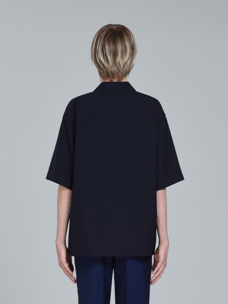 Marni Logo Embroidery Bowling Shirt Svarta | XSEGW72411