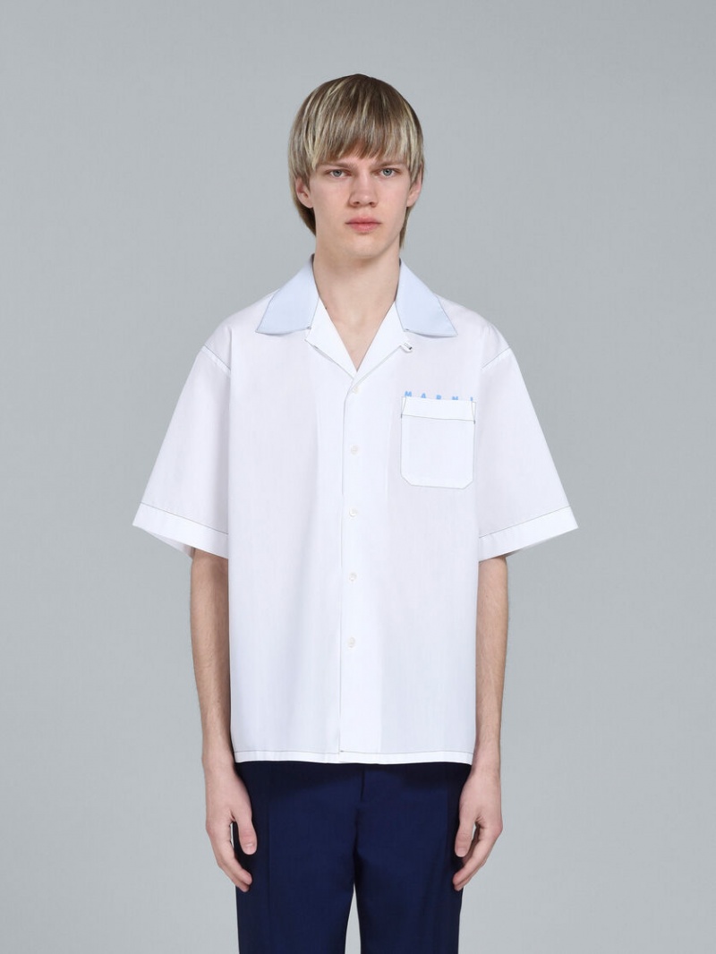Marni Logo Print Poplin Bowling Shirt Vita | SECVG49029