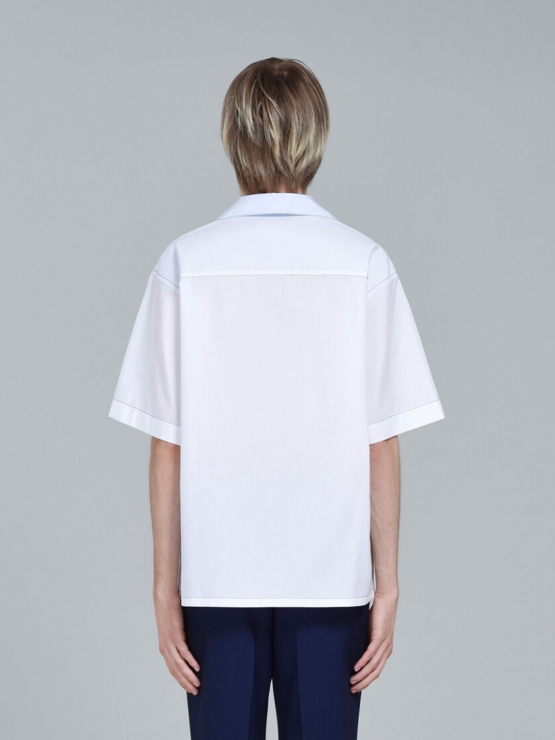 Marni Logo Print Poplin Bowling Shirt Vita | SECVG49029