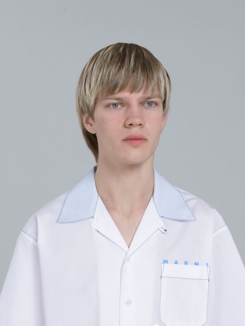 Marni Logo Print Poplin Bowling Shirt Vita | SECVG49029