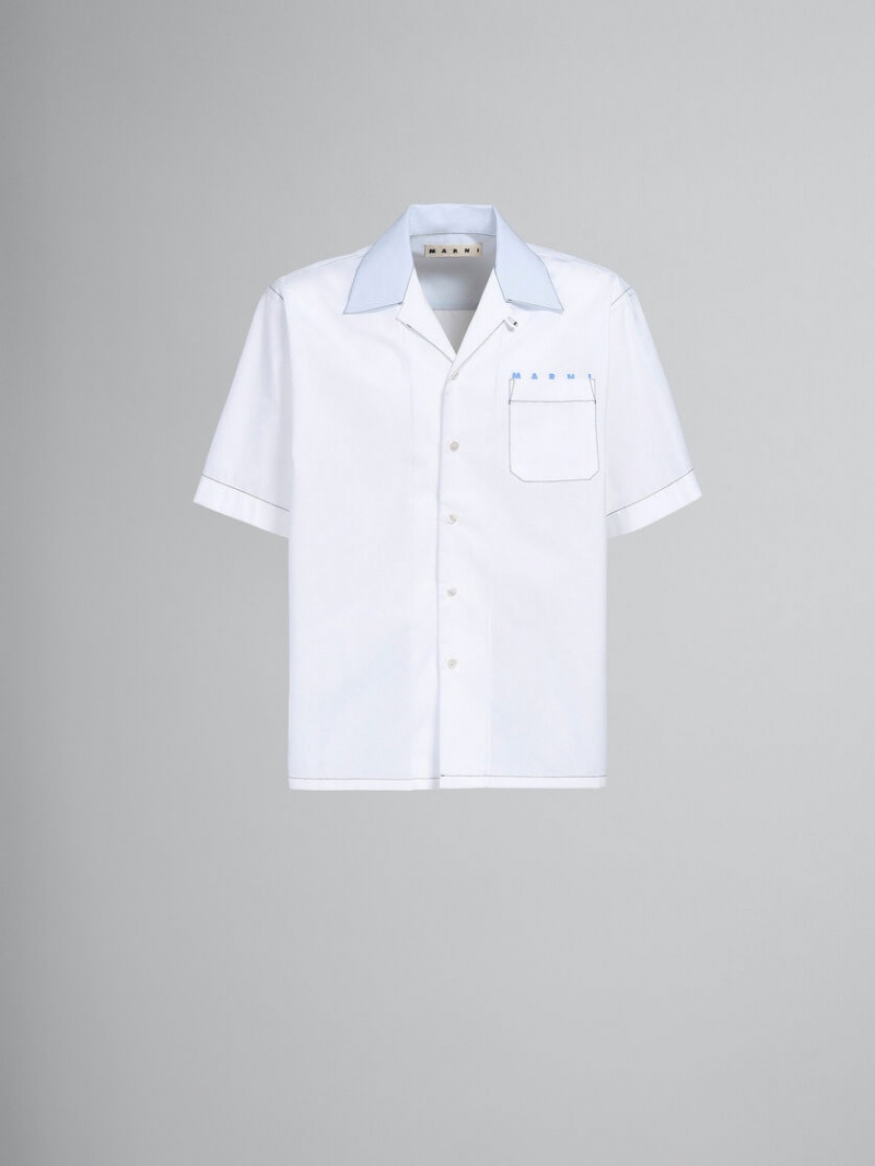 Marni Logo Print Poplin Bowling Shirt Vita | SECVG49029