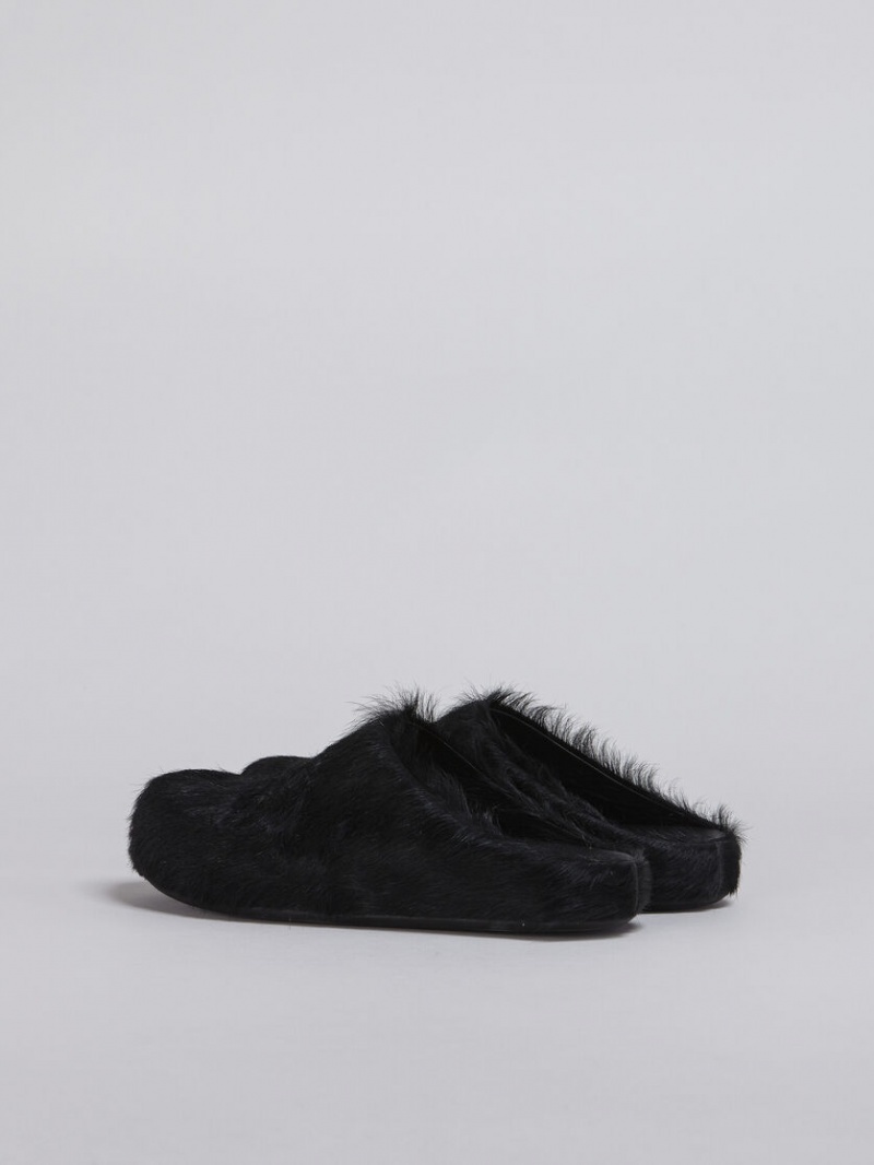 Marni Long Hair Calfskin Fussbett Sabot Svarta | SEQAV67095