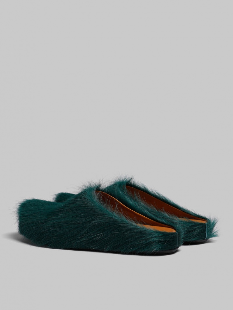 Marni Long Hair Calfskin Fussbett Sabot Gröna | SEQAV45609