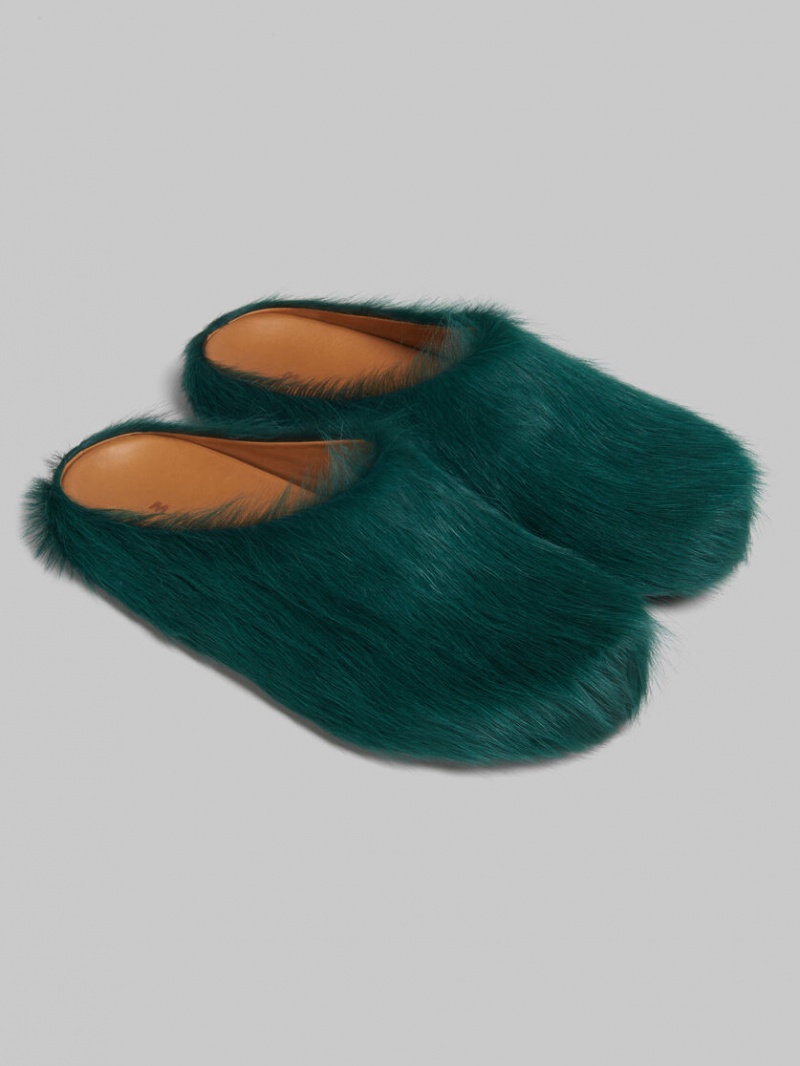 Marni Long Hair Calfskin Fussbett Sabot Gröna | SEQAV45609