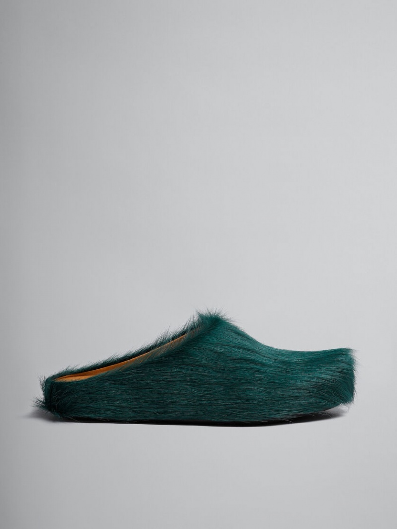 Marni Long Hair Calfskin Fussbett Sabot Gröna | SEQAV45609