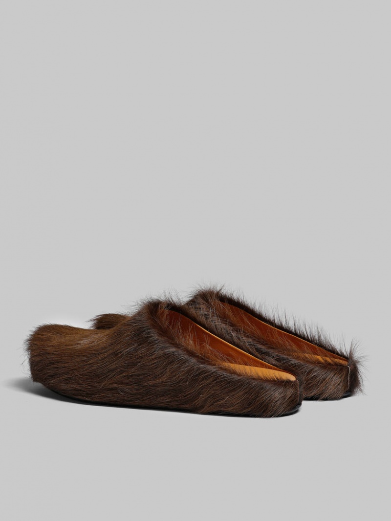 Marni Long Hair Calfskin Fussbett Sabot Mörkbruna | SEJBT62836