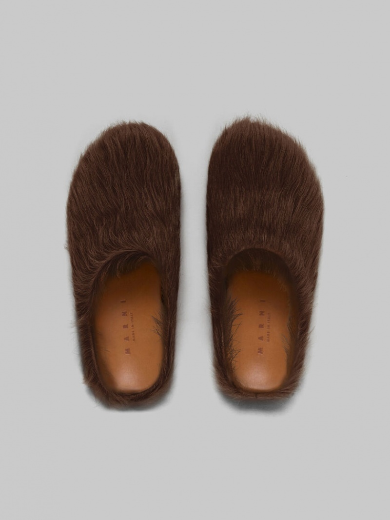 Marni Long Hair Calfskin Fussbett Sabot Mörkbruna | SEJBT62836