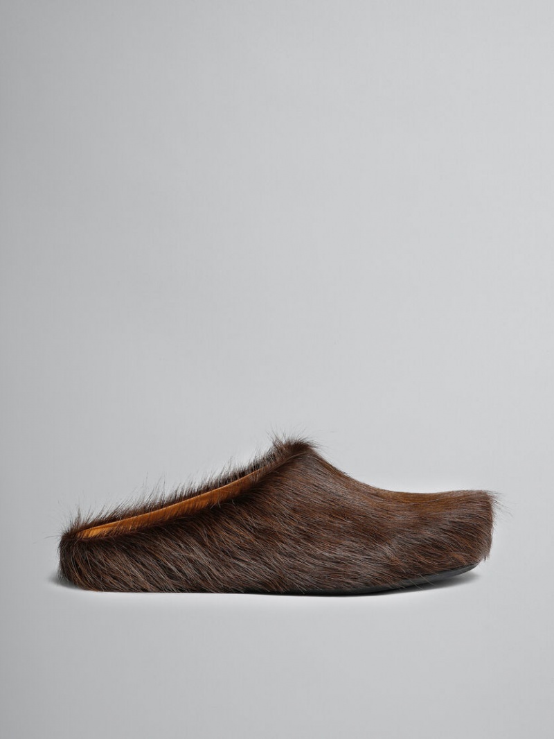 Marni Long Hair Calfskin Fussbett Sabot Mörkbruna | SEJBT62836