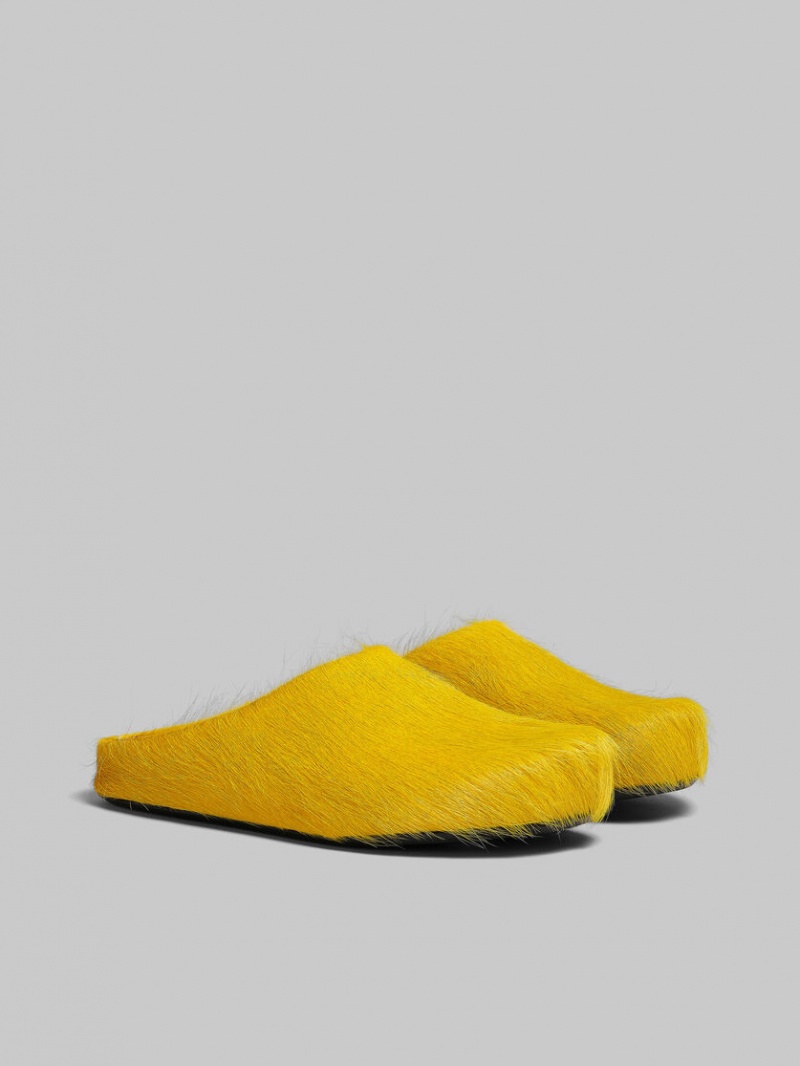 Marni Long Hair Calfskin Fussbett Sabot Gula | SENZX25613