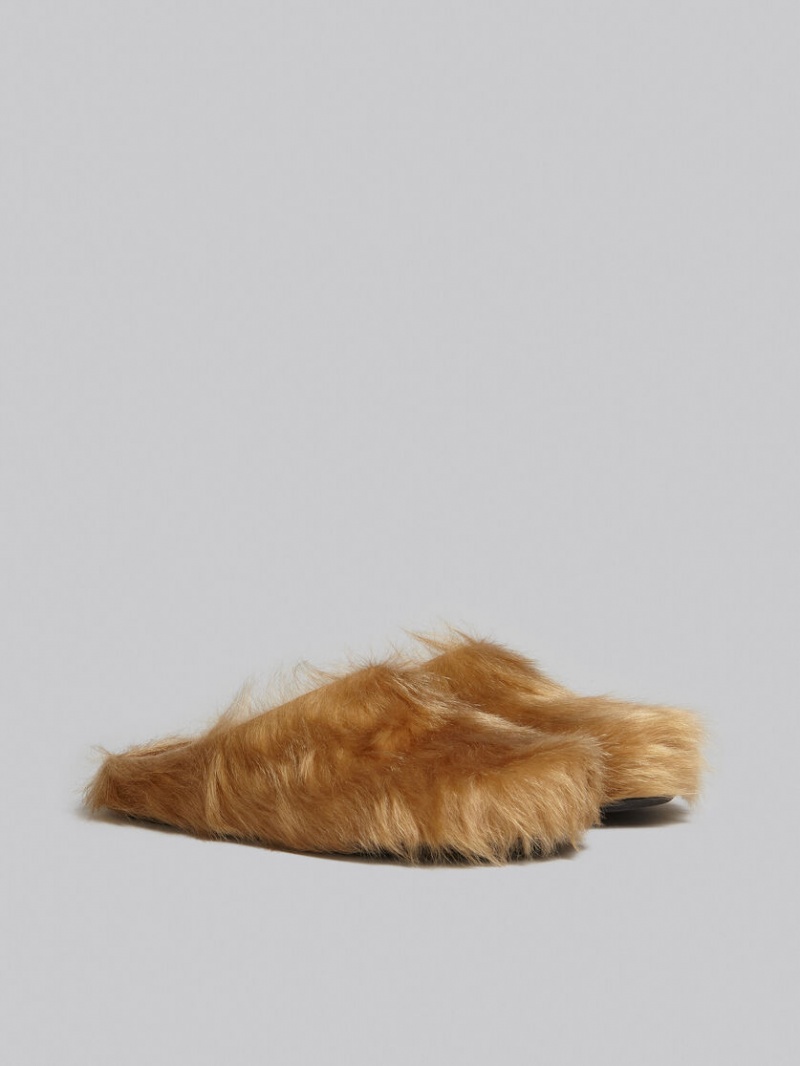 Marni Long Hair Calfskin Fussbett Sabot Beige | QSEWA16926