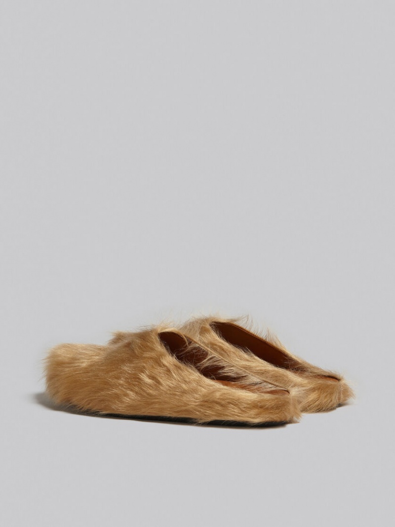 Marni Long Hair Calfskin Fussbett Sabot Beige | QSEWA16926