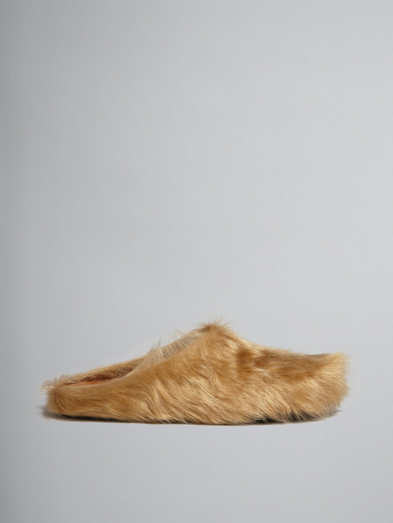 Marni Long Hair Calfskin Fussbett Sabot Beige | QSEWA16926