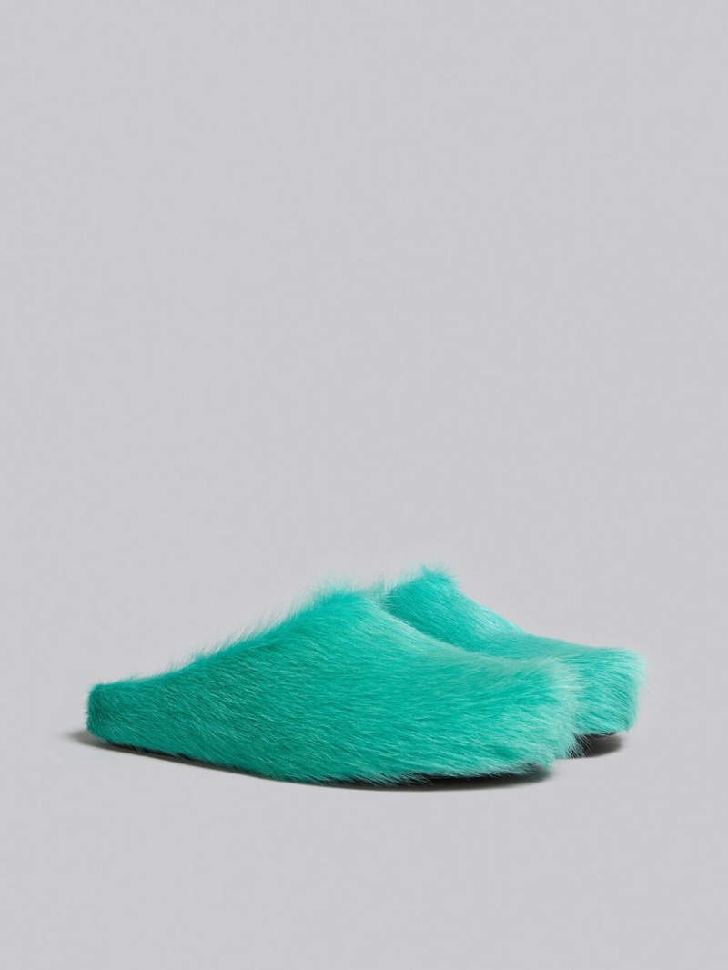 Marni Long Hair Calfskin Fussbett Sabot Turkos | MSEHR26367