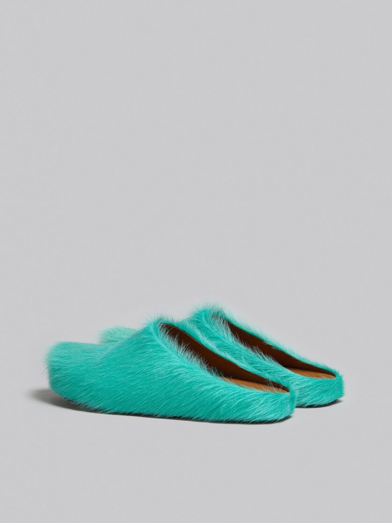 Marni Long Hair Calfskin Fussbett Sabot Turkos | MSEHR26367