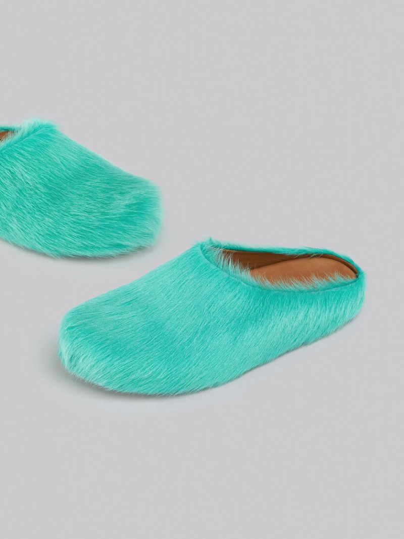 Marni Long Hair Calfskin Fussbett Sabot Turkos | MSEHR26367