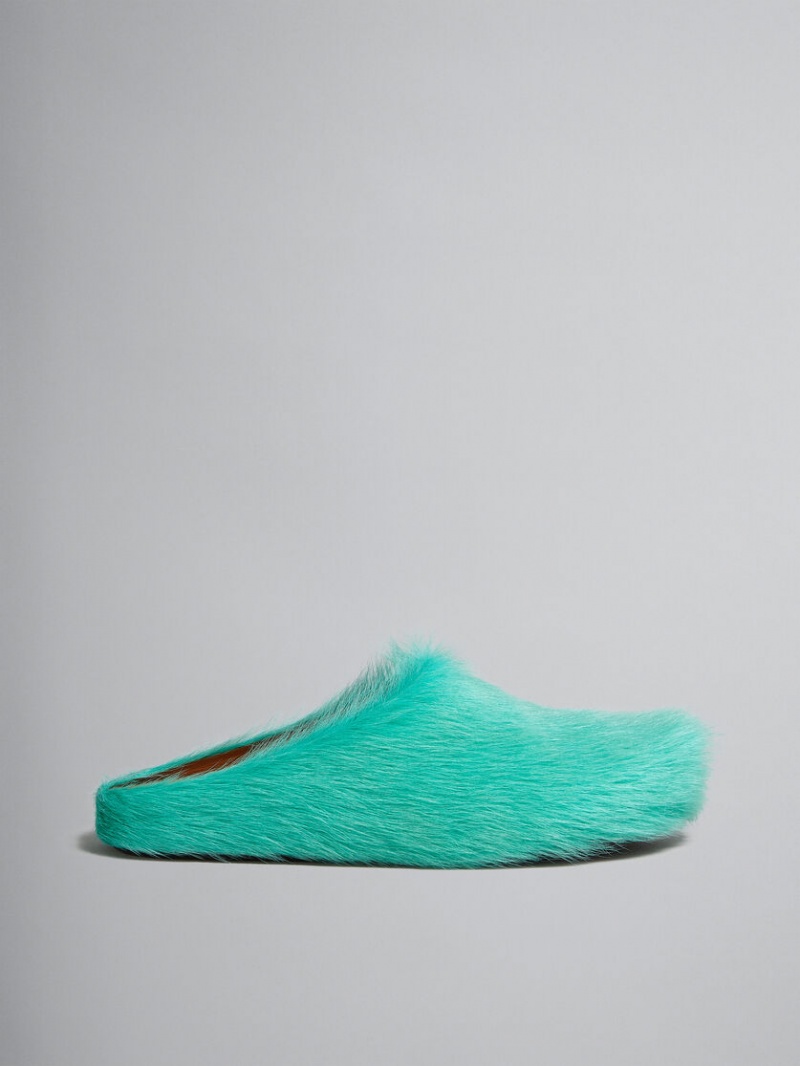 Marni Long Hair Calfskin Fussbett Sabot Turkos | MSEHR26367