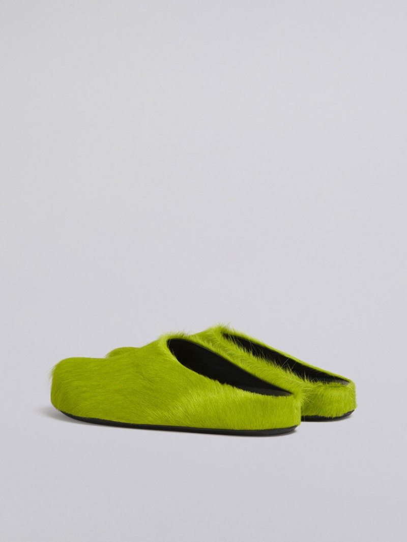 Marni Long Hair Calfskin Fussbett Sabot Gröna | SEEAH44202