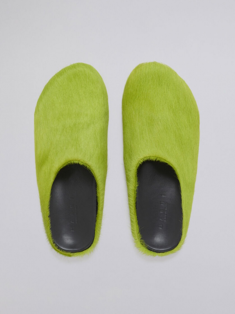 Marni Long Hair Calfskin Fussbett Sabot Gröna | SEEAH44202