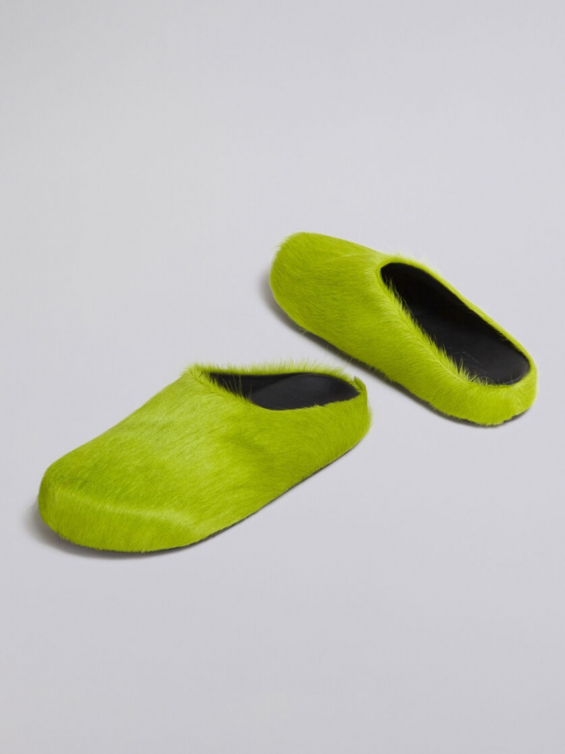 Marni Long Hair Calfskin Fussbett Sabot Gröna | SEEAH44202