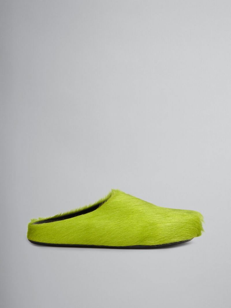 Marni Long Hair Calfskin Fussbett Sabot Gröna | SEEAH44202