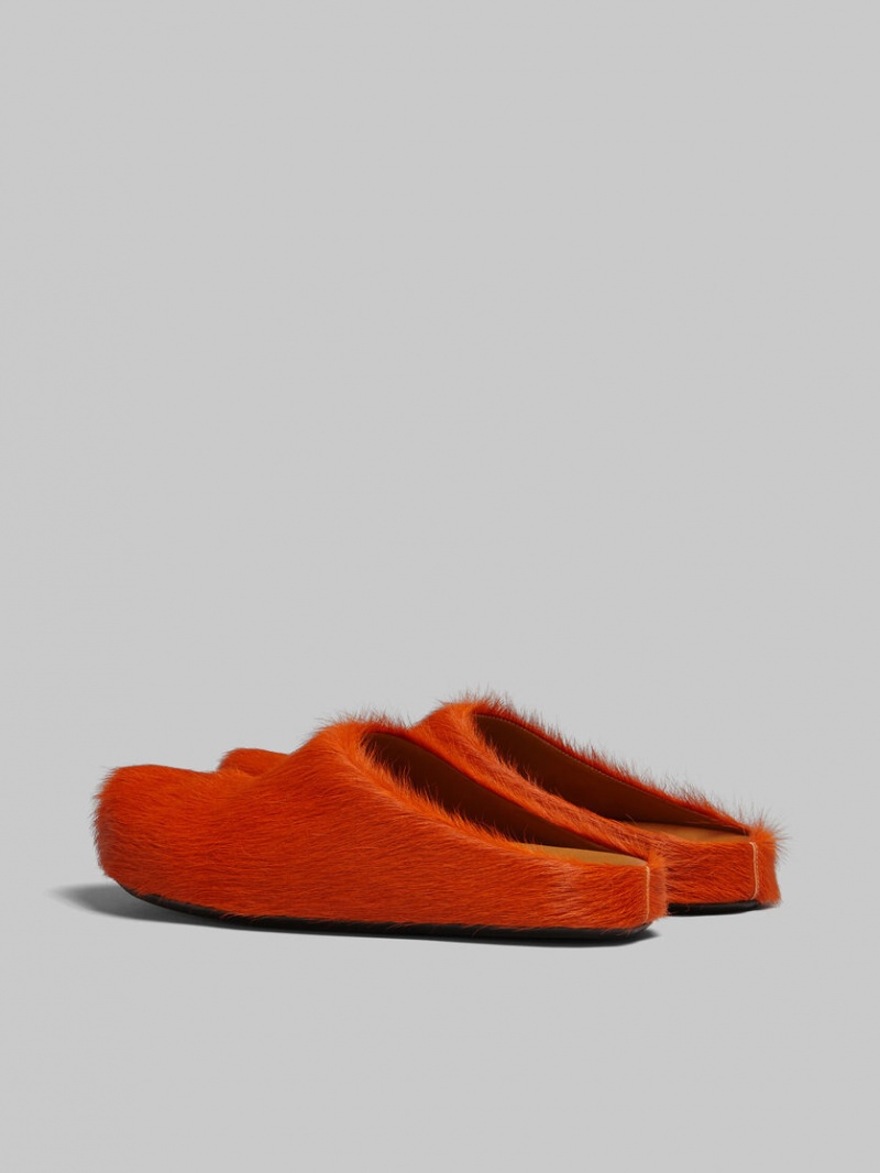 Marni Long Hair Calfskin Fussbett Sabot Orange | LSESX19133