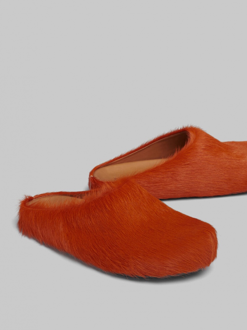 Marni Long Hair Calfskin Fussbett Sabot Orange | LSESX19133
