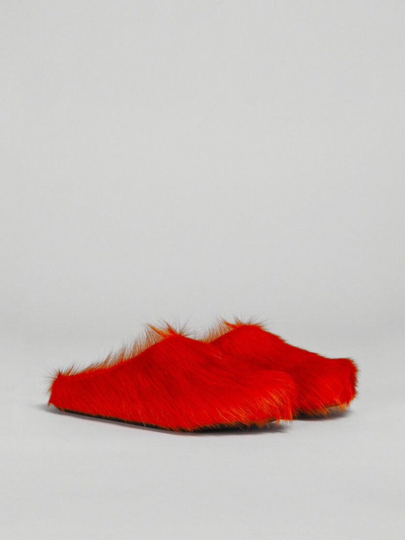 Marni Long Hair Calfskin Fussbett Sabot Orange | TSEWZ53473
