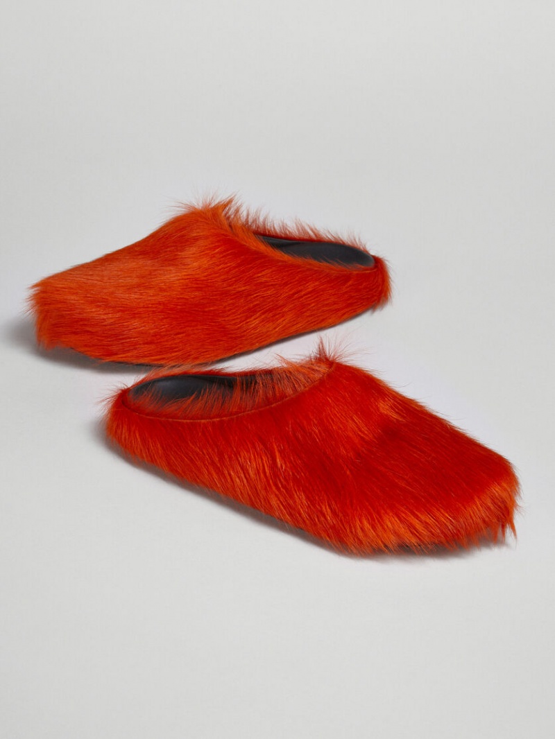 Marni Long Hair Calfskin Fussbett Sabot Orange | TSEWZ53473