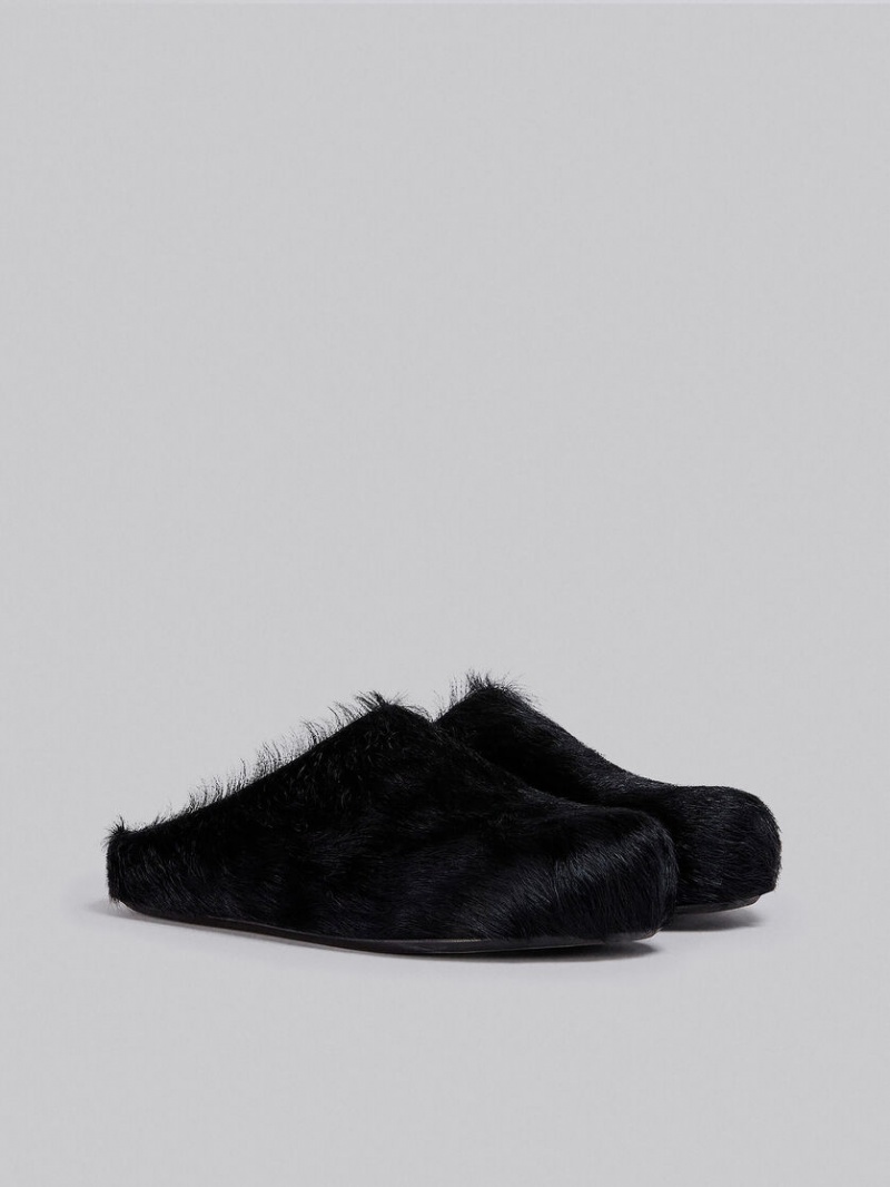 Marni Long Hair Calfskin Fussbett Sabot Svarta | SEQAV44746