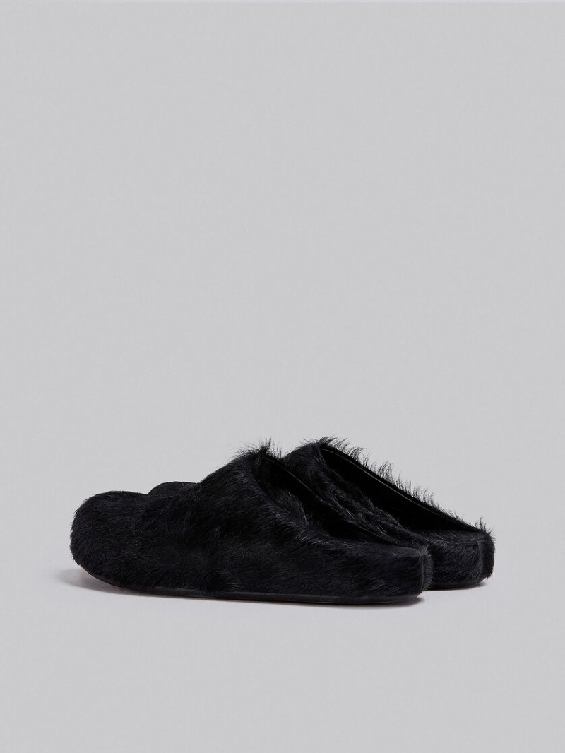 Marni Long Hair Calfskin Fussbett Sabot Svarta | SEQAV44746