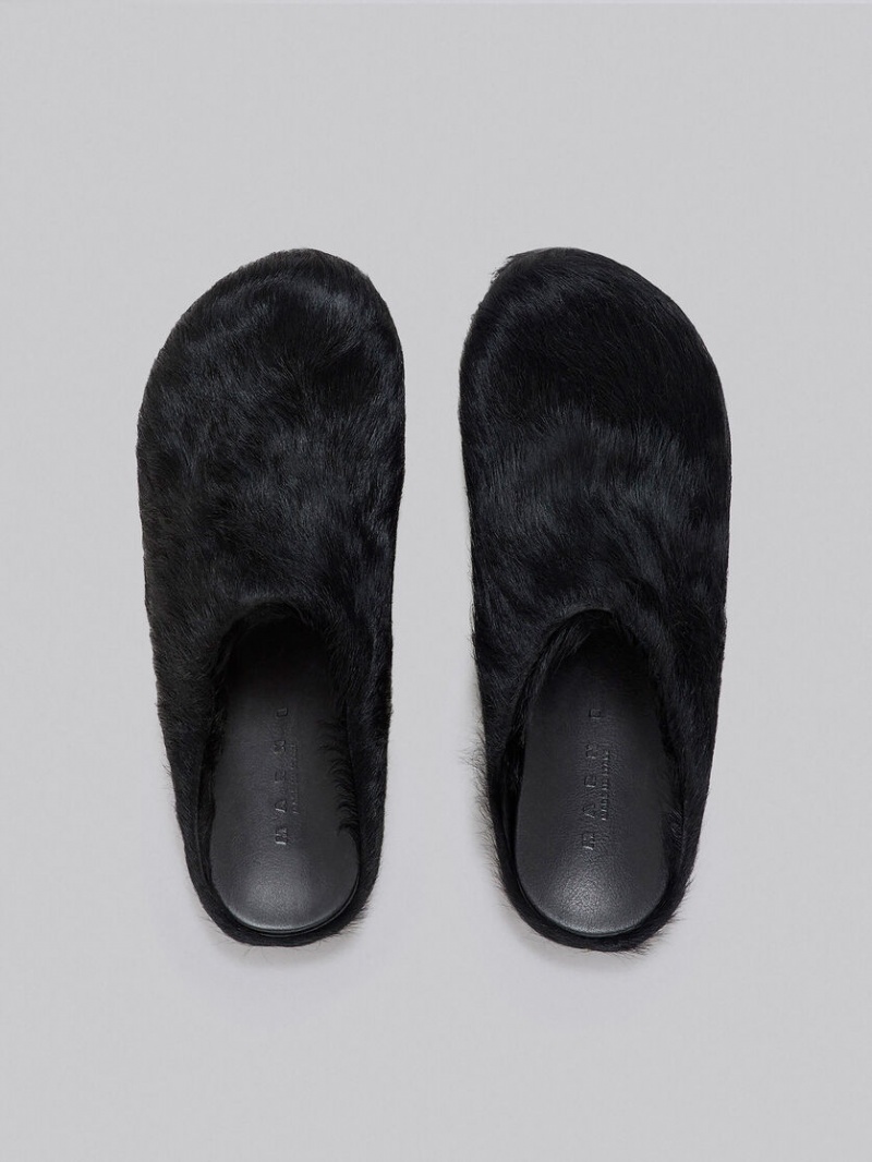 Marni Long Hair Calfskin Fussbett Sabot Svarta | SEQAV44746