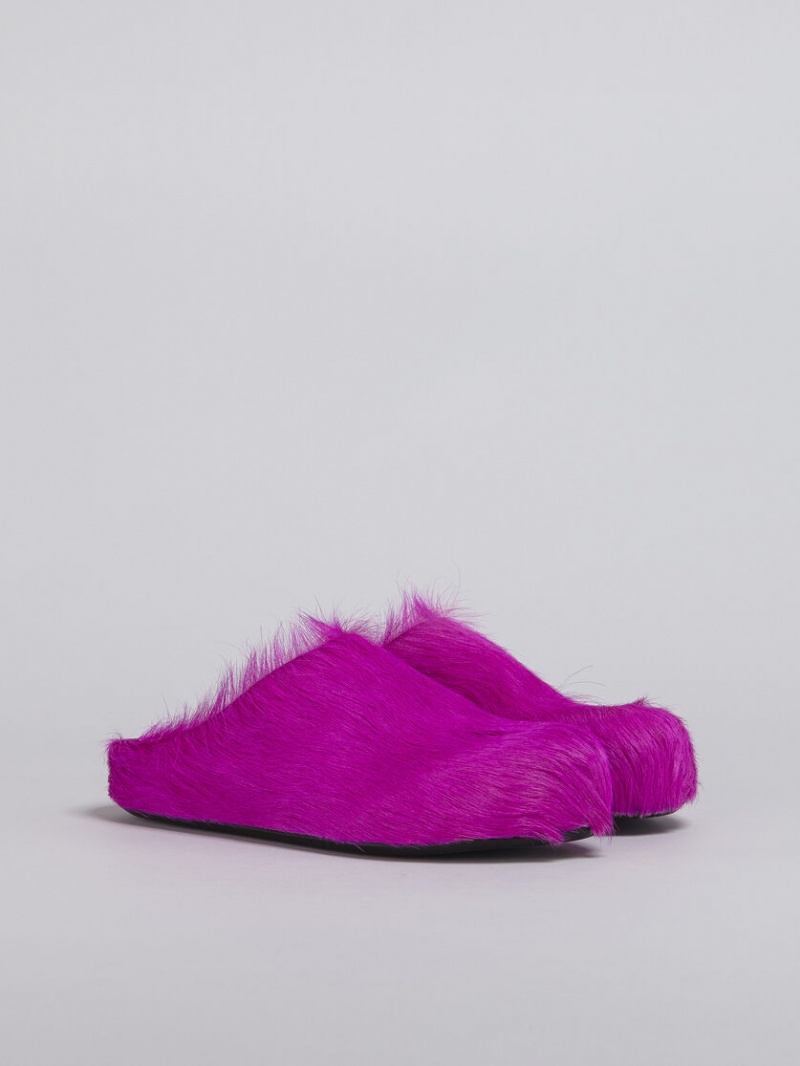 Marni Long Hair Calfskin Fussbett Sabot Fuchsia | SEZDE18449