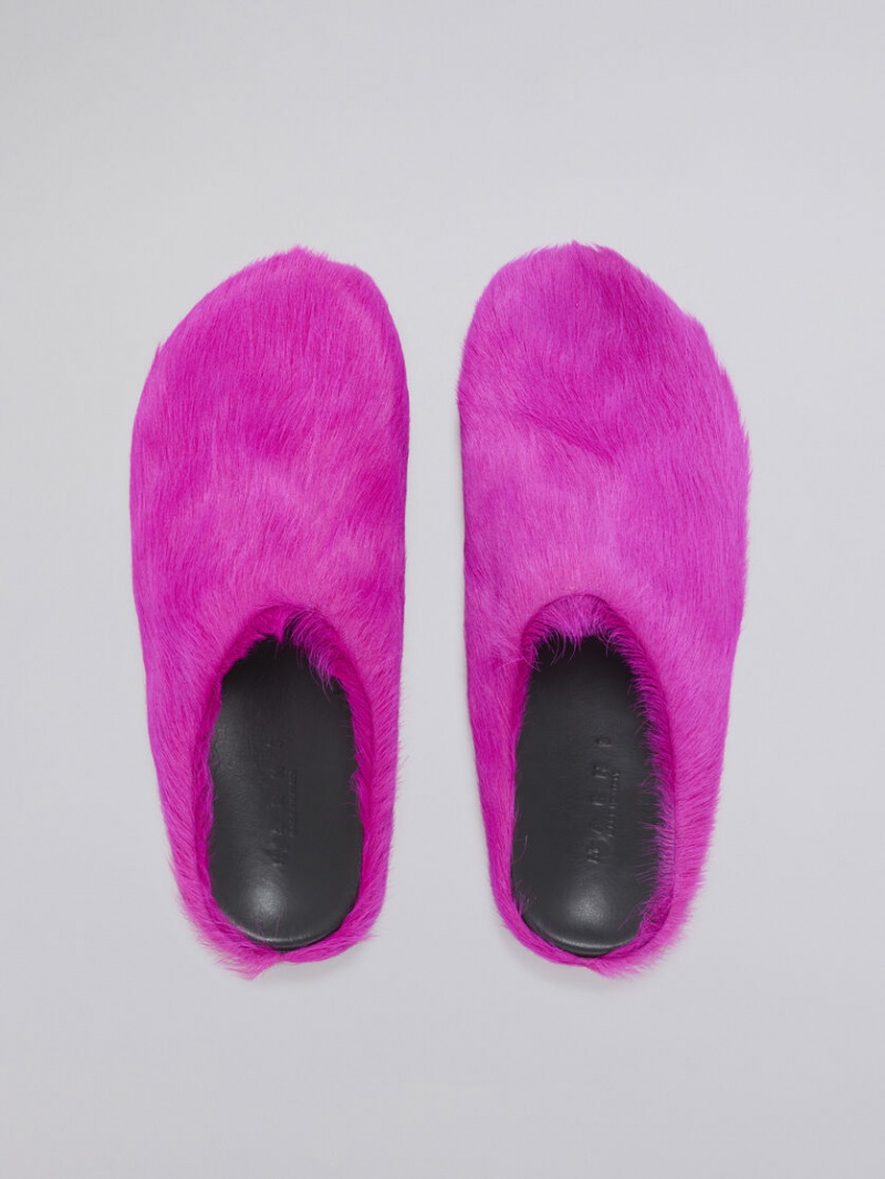 Marni Long Hair Calfskin Fussbett Sabot Fuchsia | SEZDE18449