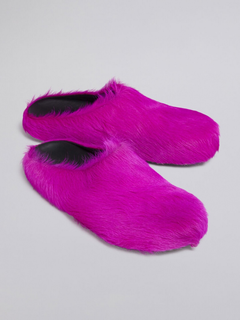 Marni Long Hair Calfskin Fussbett Sabot Fuchsia | SEZDE18449