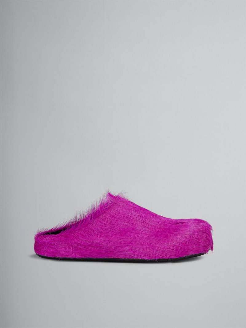 Marni Long Hair Calfskin Fussbett Sabot Fuchsia | SEZDE18449